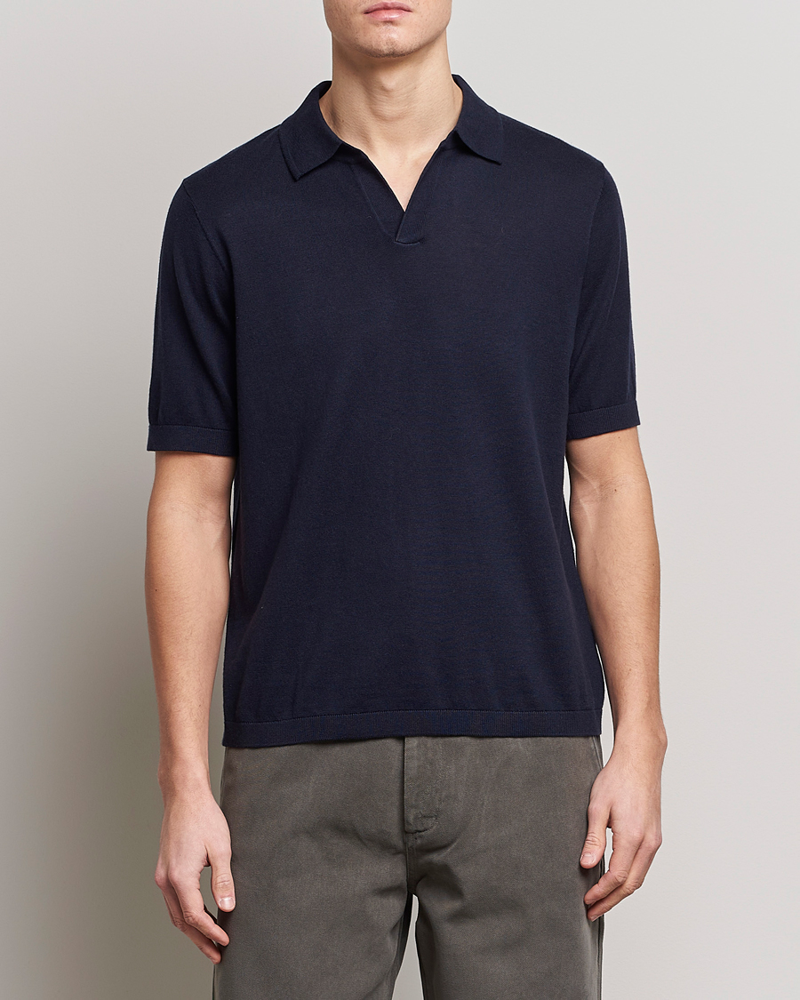 Herr | A Day's March | A Day's March | Ebro Open Collar Cotton/Wool Navy