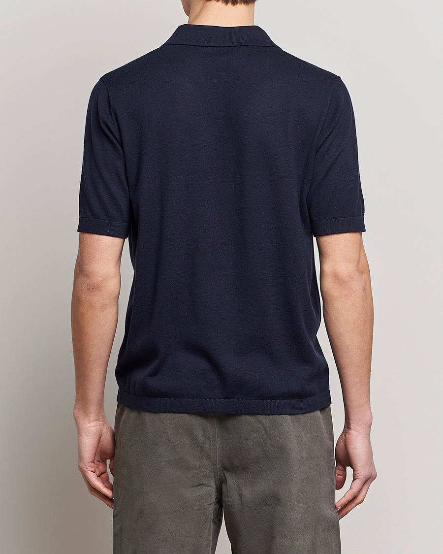 Herr | Pikéer | A Day's March | Ebro Open Collar Cotton/Wool Navy