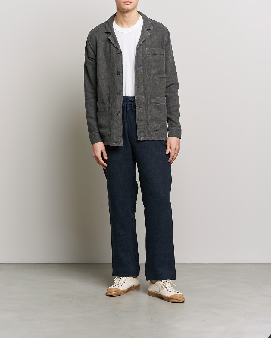 Herr | Byxor | A Day's March | Tamait Drawstring Linen Trousers Navy