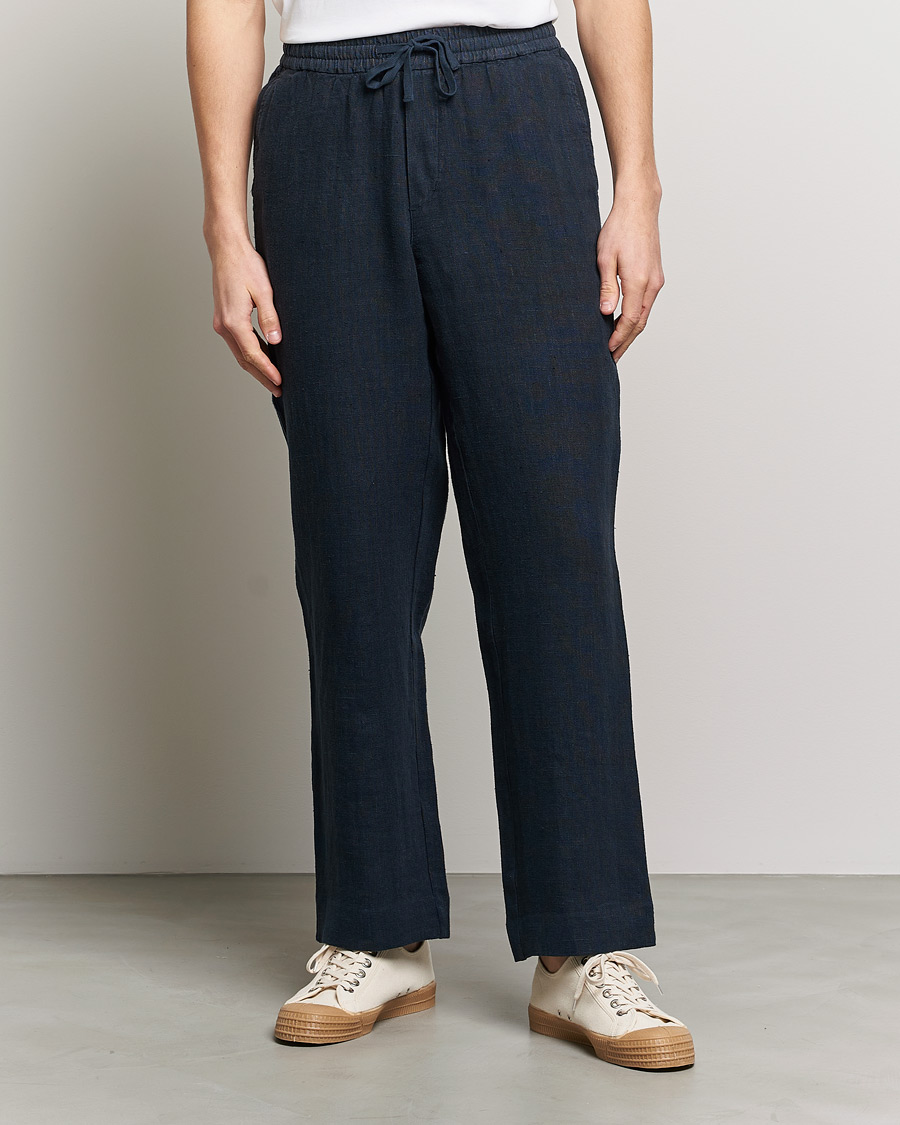 Herr | A Day's March | A Day's March | Tamait Drawstring Linen Trousers Navy