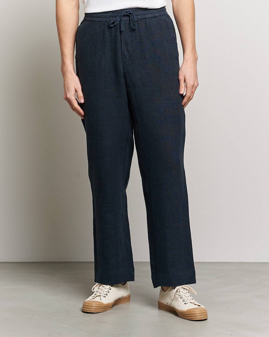 Herr | Byxor | A Day's March | Tamait Drawstring Linen Trousers Navy