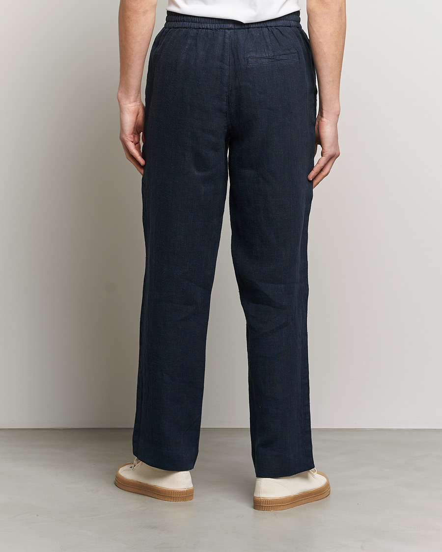 Herr | Byxor | A Day's March | Tamait Drawstring Linen Trousers Navy