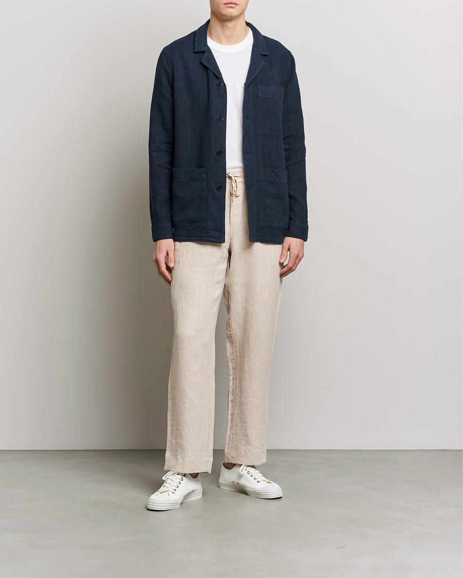 Herr | Byxor | A Day's March | Tamait Drawstring Linen Trousers Oyster