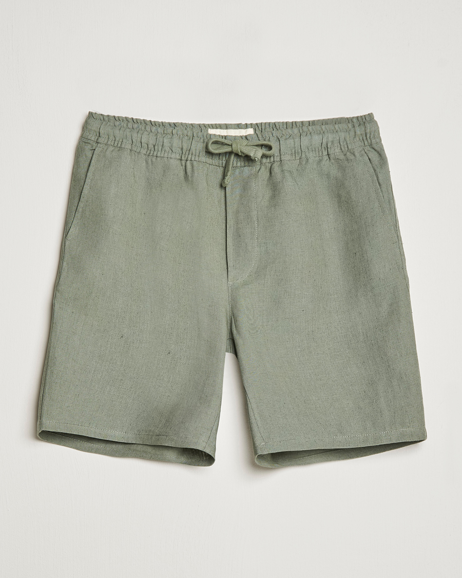 Herr | Shorts | A Day's March | Ipu Drawstring Linen Shorts Dusty Green