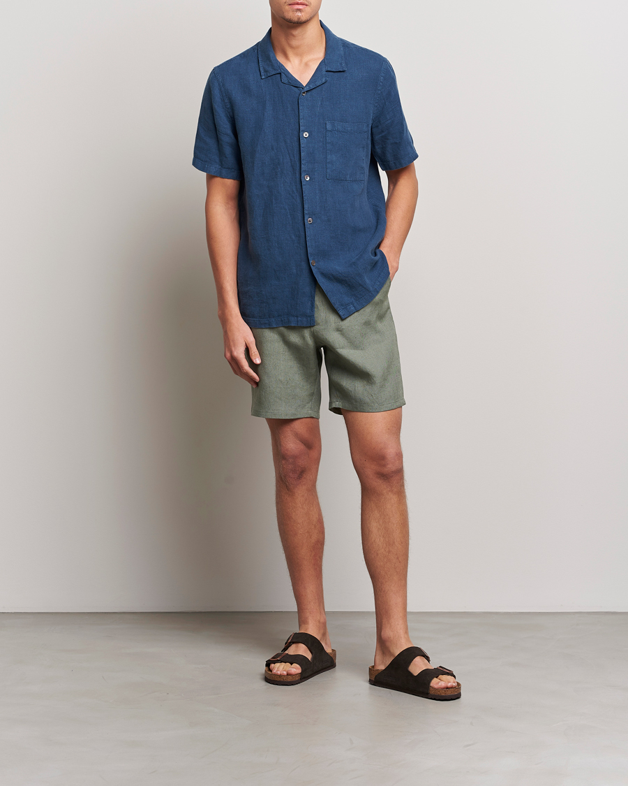Herr | Shorts | A Day's March | Ipu Drawstring Linen Shorts Dusty Green