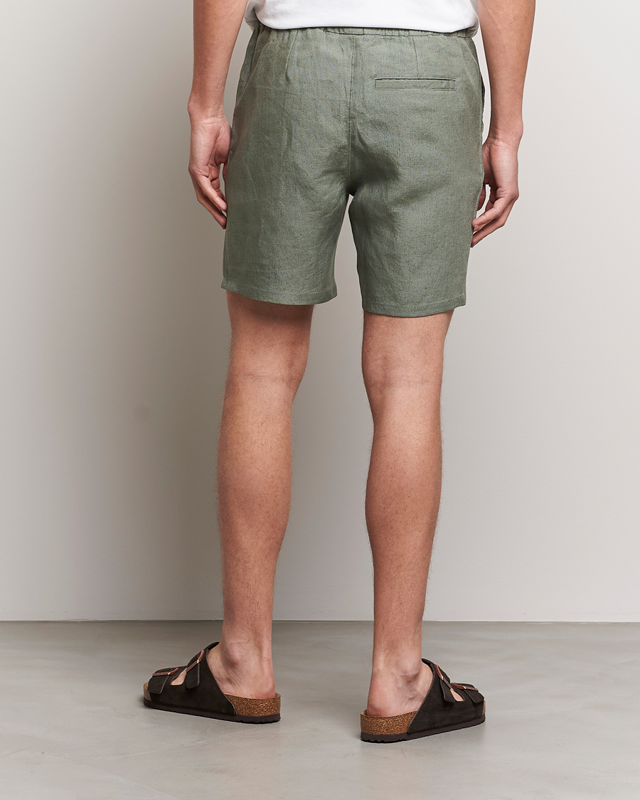 Herr | Shorts | A Day's March | Ipu Drawstring Linen Shorts Dusty Green