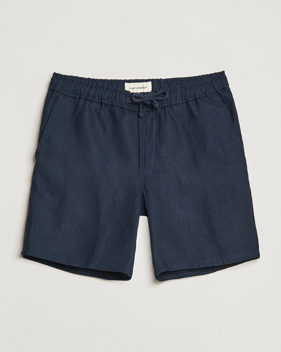 Herr | Shorts | A Day's March | Ipu Drawstring Linen Shorts Navy