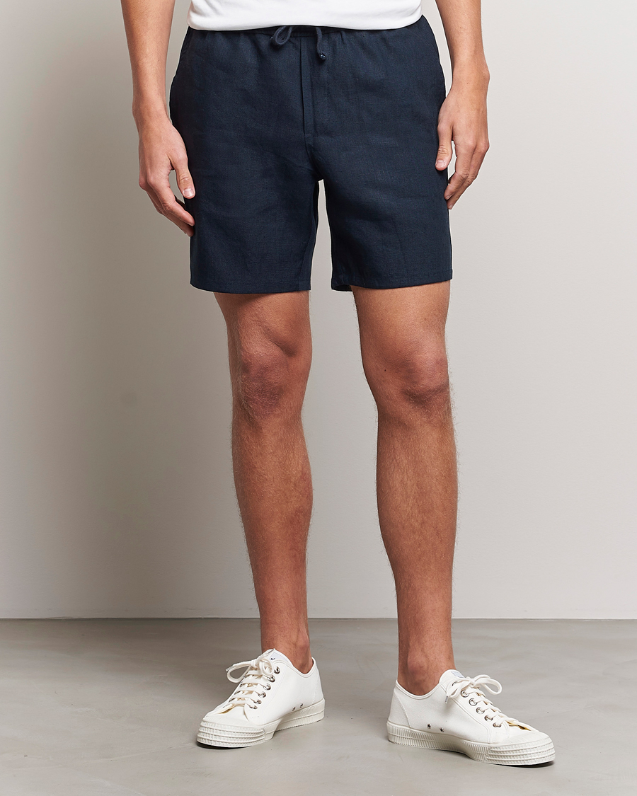Herr | Shorts | A Day's March | Ipu Drawstring Linen Shorts Navy