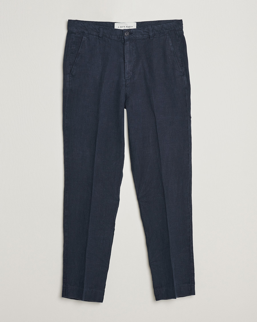 Herr | Byxor | A Day's March | Madu Linen Trouser Navy
