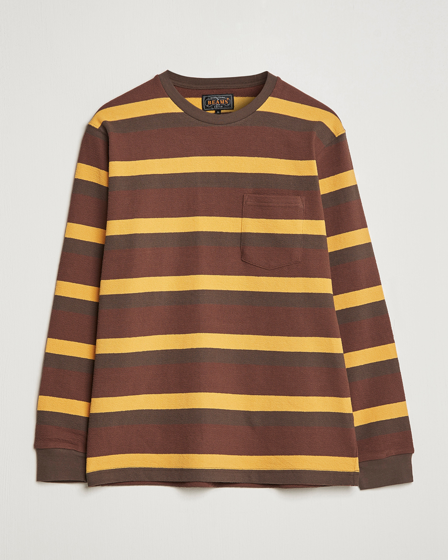 Herr | T-Shirts | BEAMS PLUS | Long Sleeve Striped Pocket Tee Brown