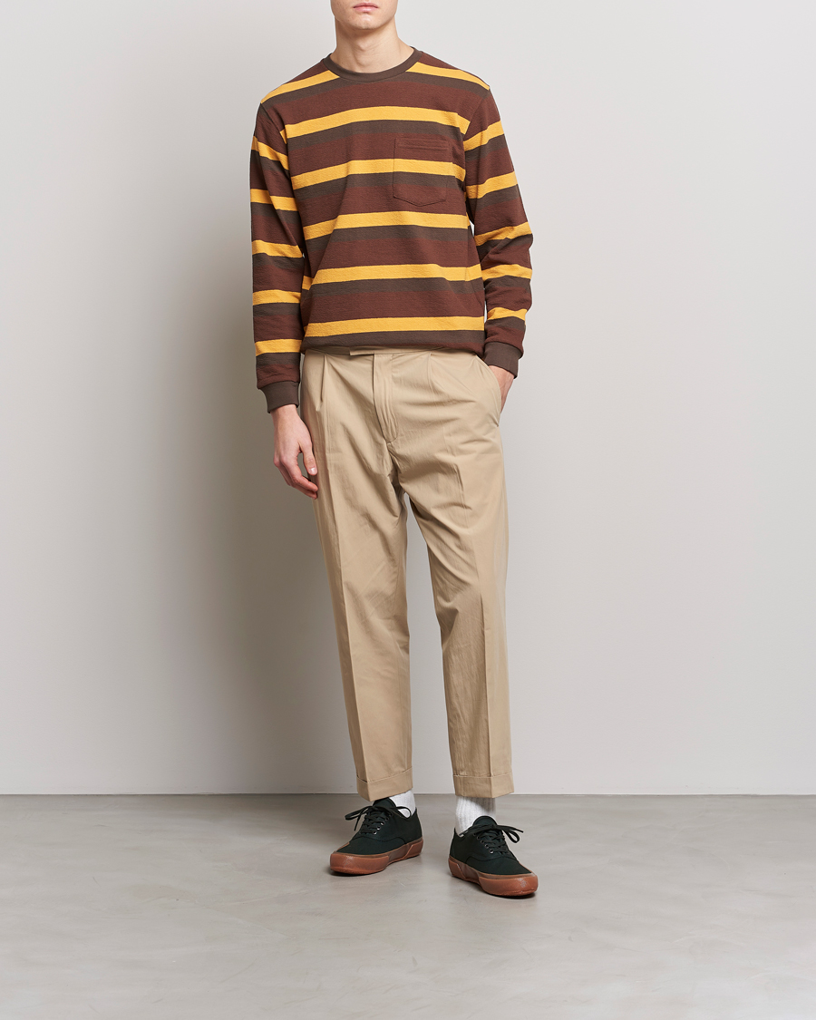 Herr | T-Shirts | BEAMS PLUS | Long Sleeve Striped Pocket Tee Brown