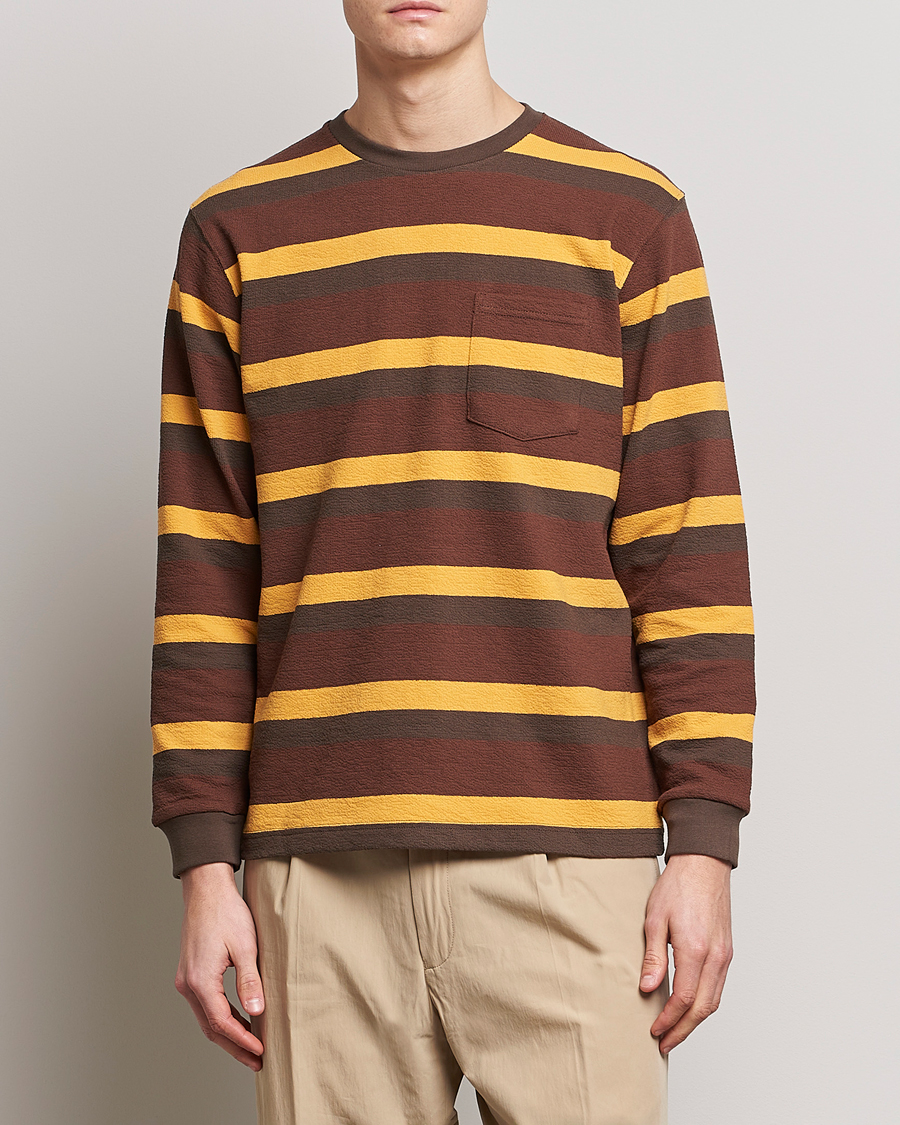 Herr | Långärmade t-shirts | BEAMS PLUS | Long Sleeve Striped Pocket Tee Brown