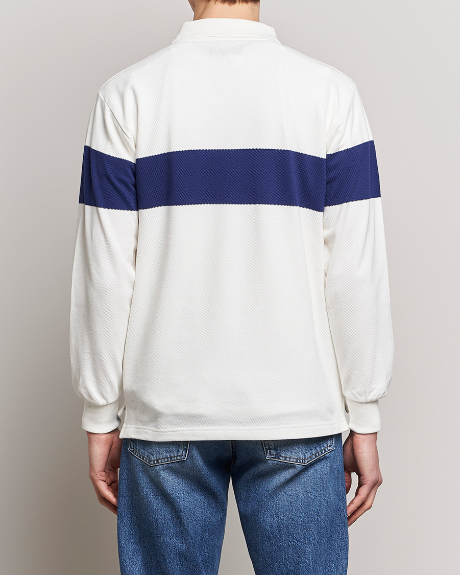 Herr | Tröjor | BEAMS PLUS | Panel Stripe Long Sleeve Polo White