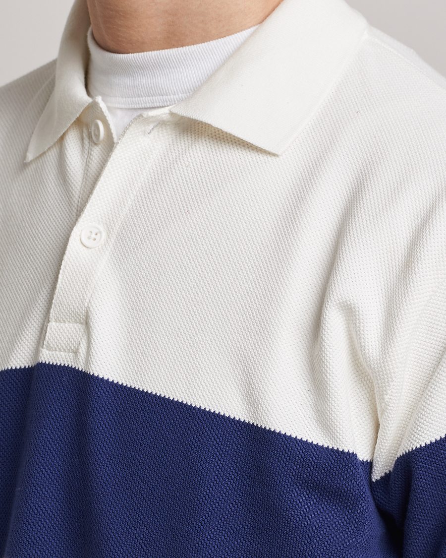 Herr | Tröjor | BEAMS PLUS | Panel Stripe Long Sleeve Polo White