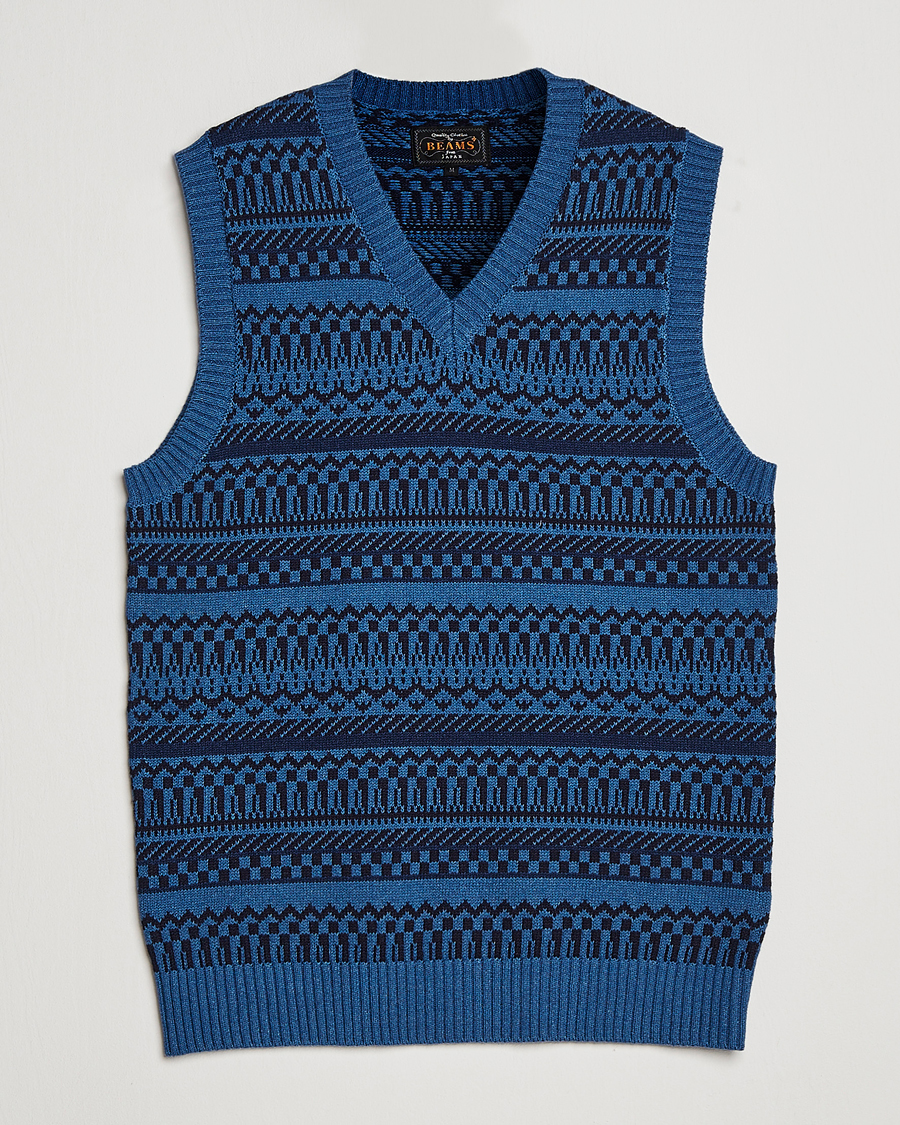 Herr | Tröjor | BEAMS PLUS | Knit Fairisle Vest Navy