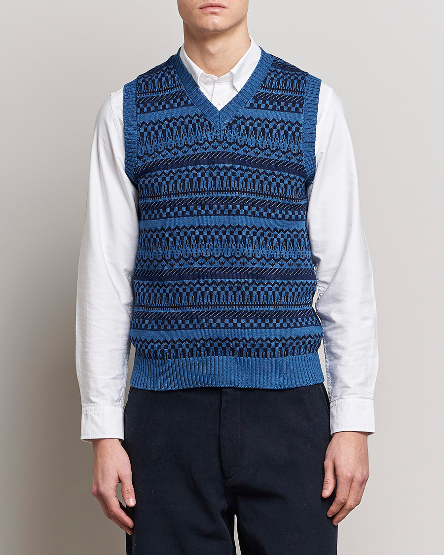 Herr | Tröjor | BEAMS PLUS | Knit Fairisle Vest Navy