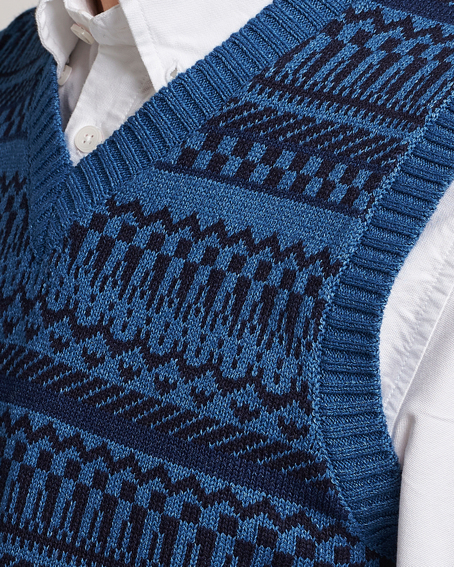Herr | Tröjor | BEAMS PLUS | Knit Fairisle Vest Navy