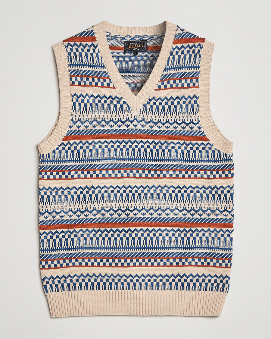 Herr | Tröjor | BEAMS PLUS | Knit Fairisle Vest Natural