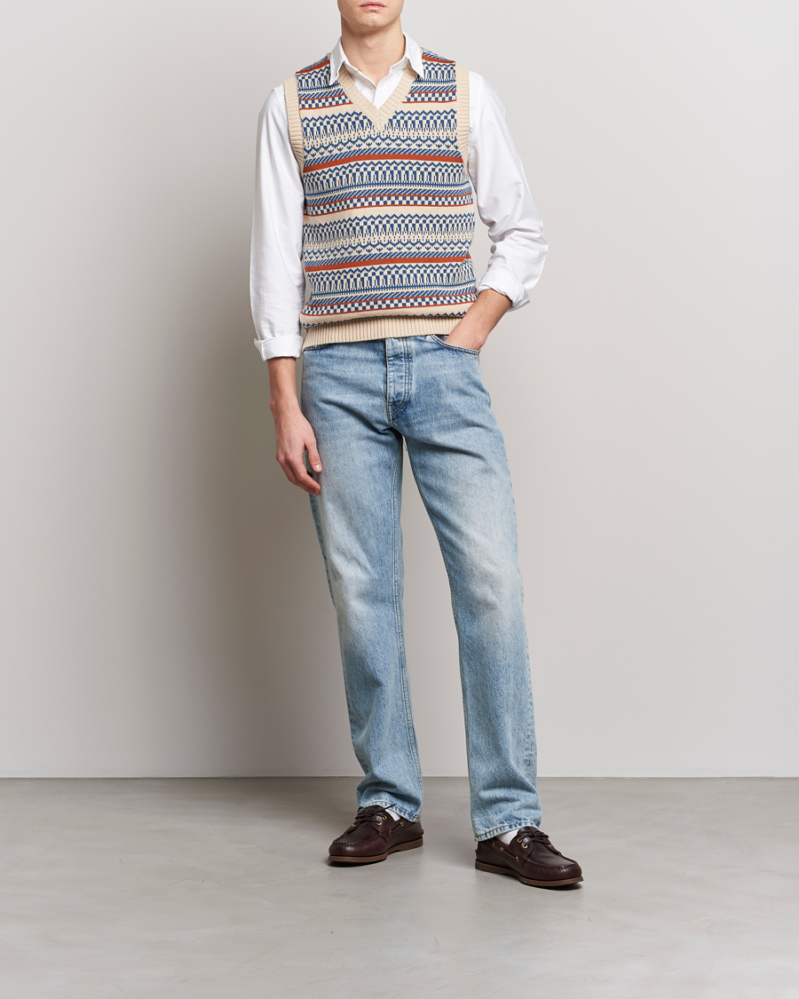 Herr | Tröjor | BEAMS PLUS | Knit Fairisle Vest Natural