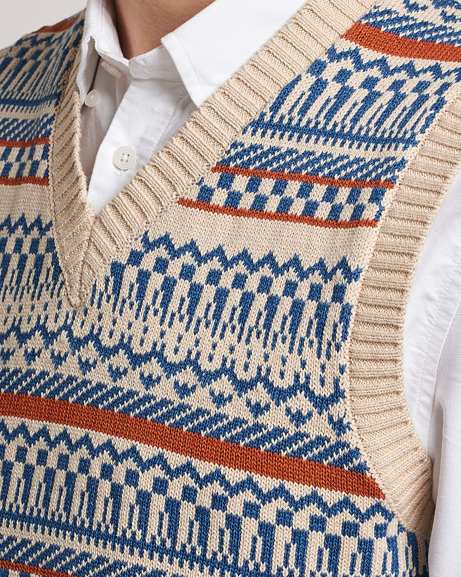 Herr | Tröjor | BEAMS PLUS | Knit Fairisle Vest Natural