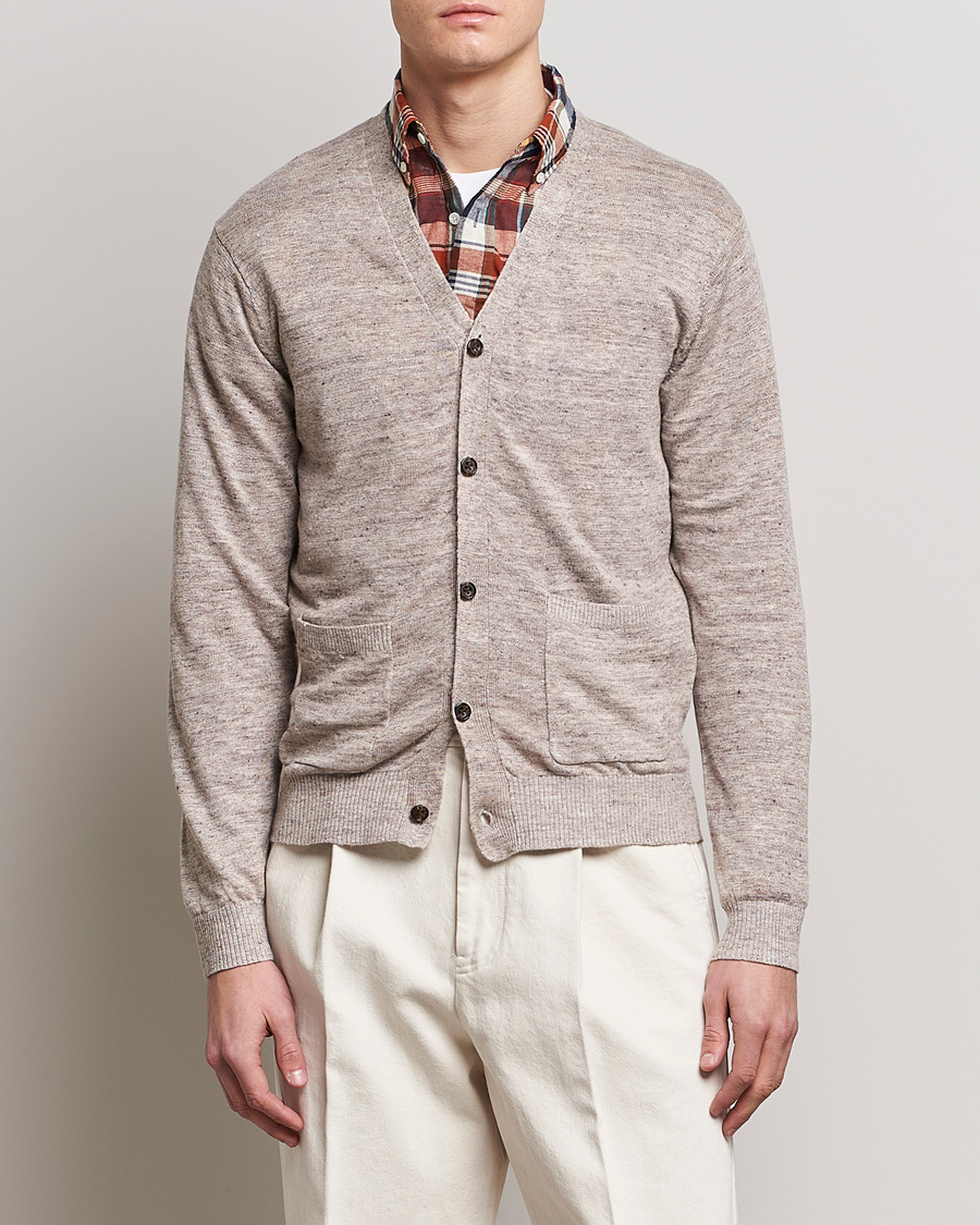 Herr | Tröjor | BEAMS PLUS | Linen Cardigan Beige