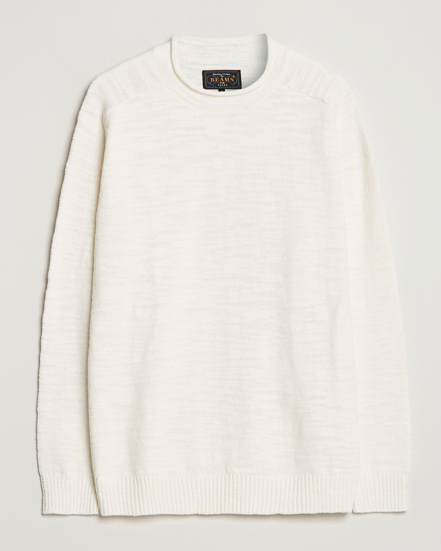Herr | Tröjor | BEAMS PLUS | Linen Crew Neck Sweater White