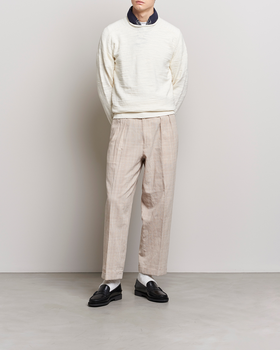 Herr | Tröjor | BEAMS PLUS | Linen Crew Neck Sweater White