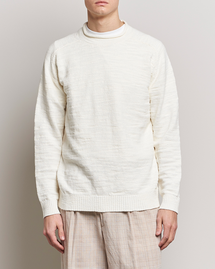 Herr | Tröjor | BEAMS PLUS | Linen Crew Neck Sweater White
