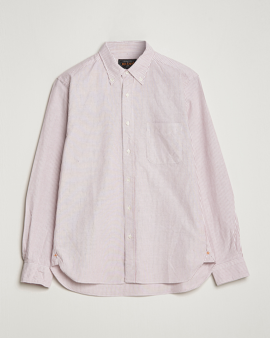 Herr | Skjortor | BEAMS PLUS | Oxford Button Down Shirt Wine Stripe