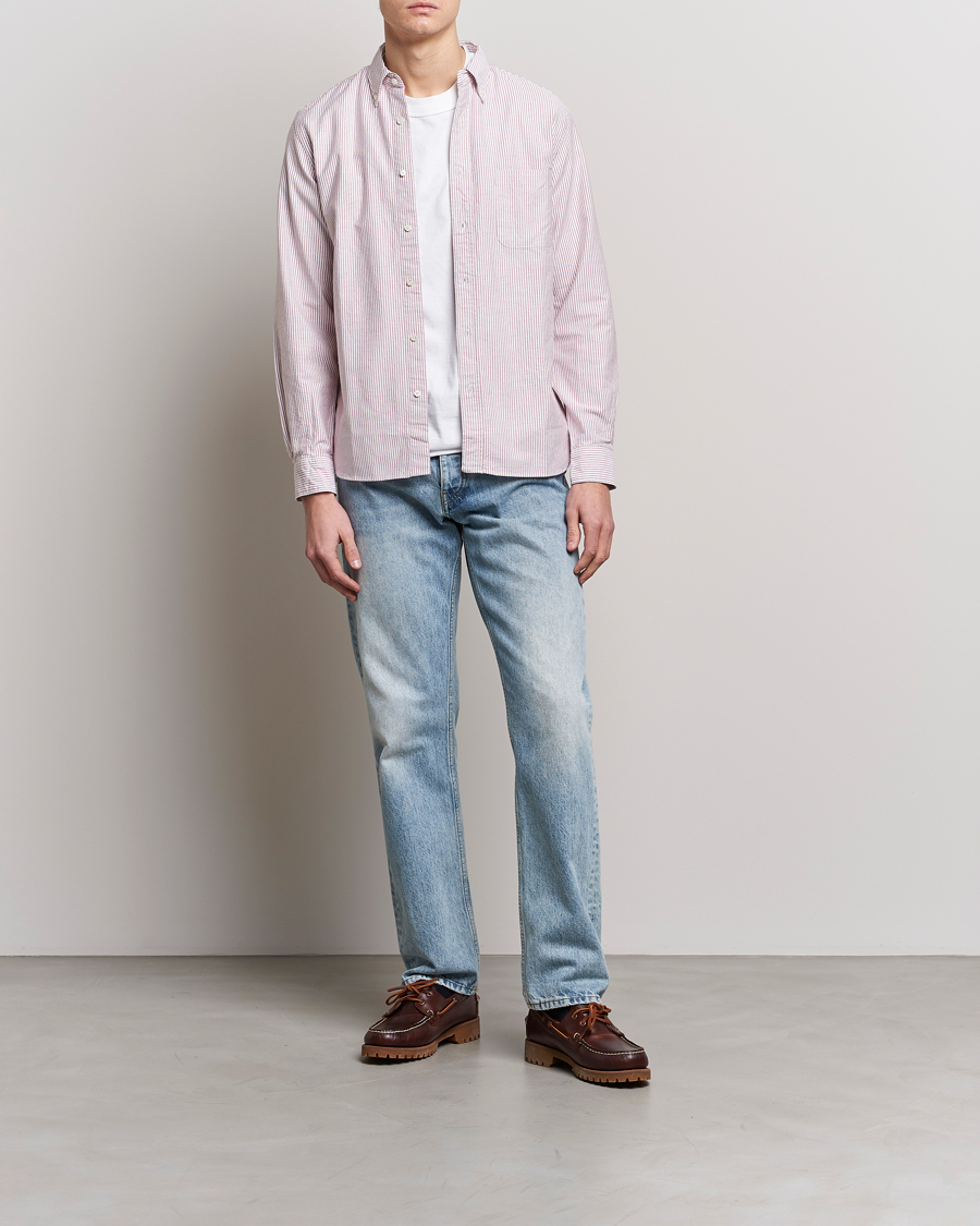 Herr | Skjortor | BEAMS PLUS | Oxford Button Down Shirt Wine Stripe