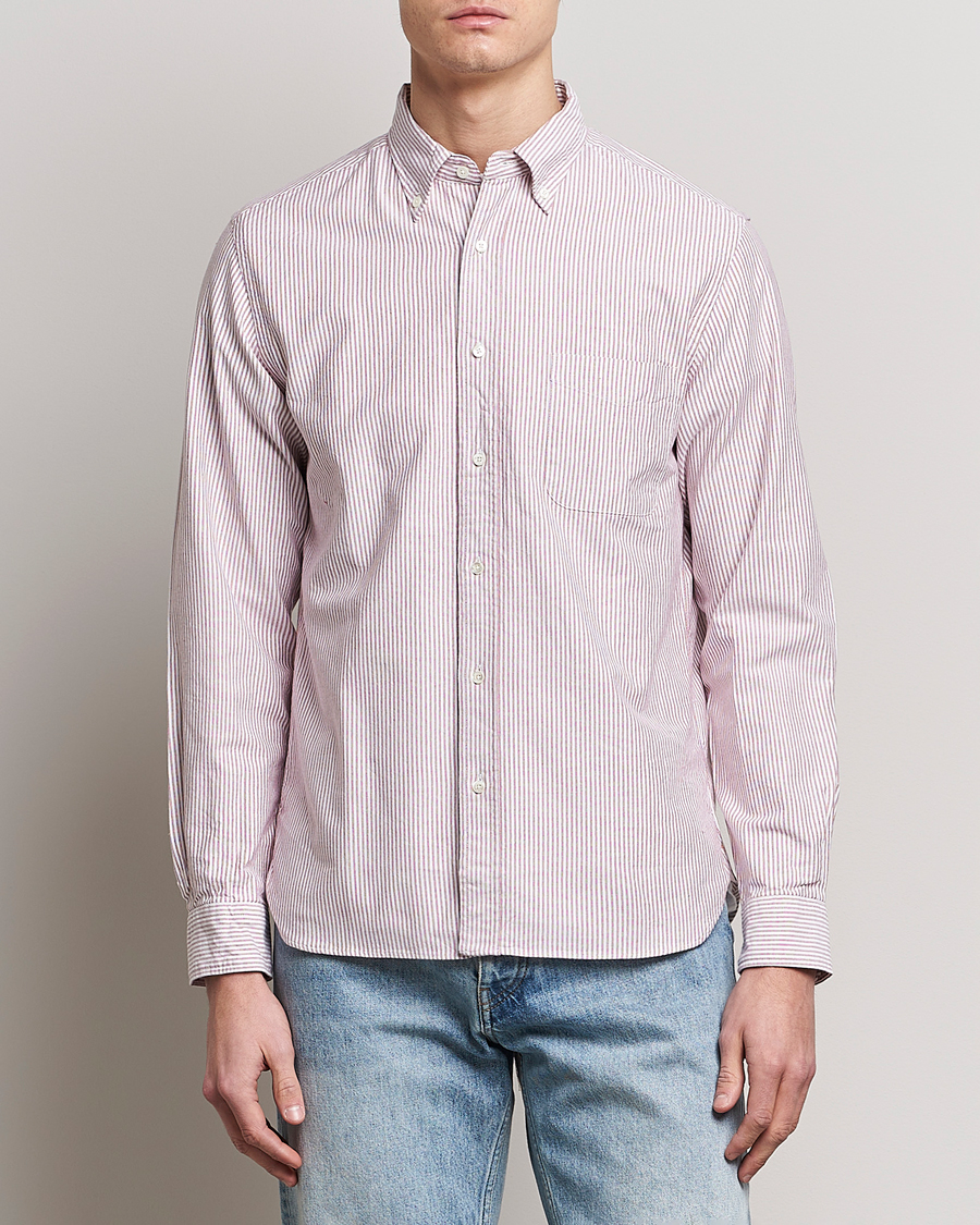 Herr | Skjortor | BEAMS PLUS | Oxford Button Down Shirt Wine Stripe