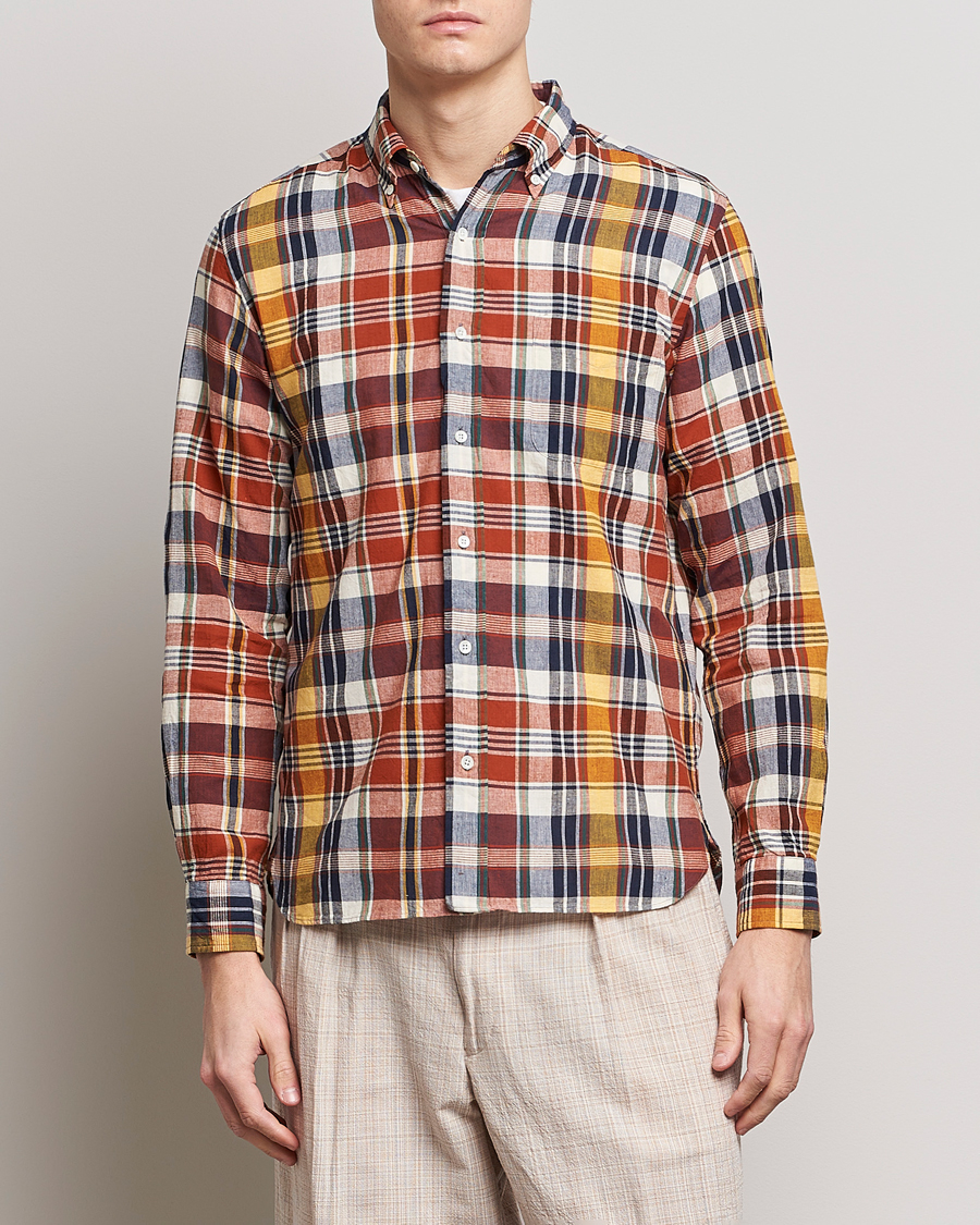 Herr | Casualskjortor | BEAMS PLUS | Indian Madras Button Down Shirt Brown Check