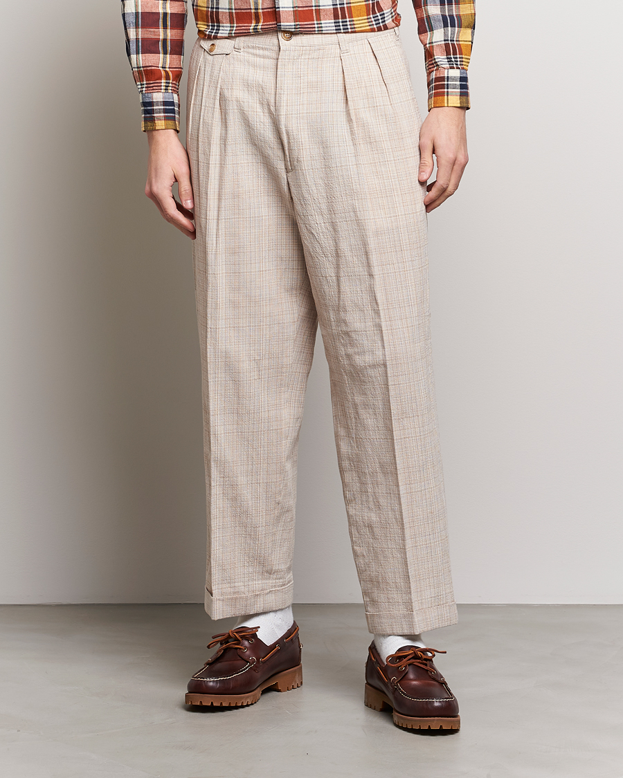 Herr | Uddabyxor | BEAMS PLUS | Cotton/Linen Comfort Trousers Natural