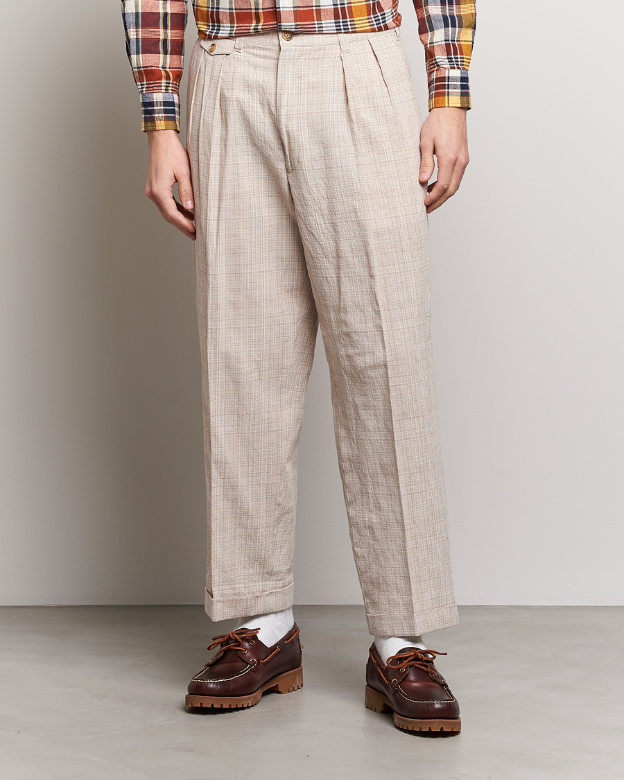 Herr | Byxor | BEAMS PLUS | Cotton/Linen Comfort Trousers Natural