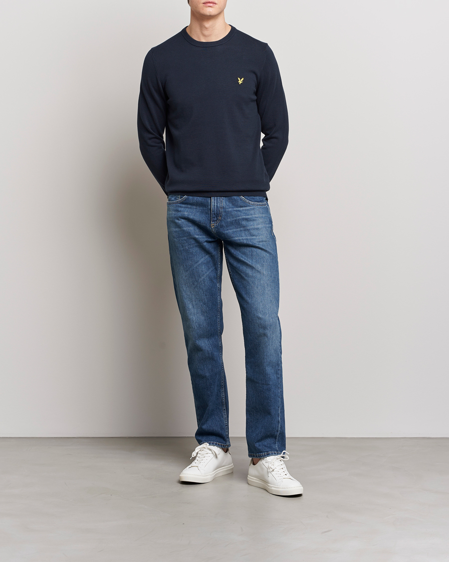 Herr | Tröjor | Lyle & Scott | Crew Neck Cotton Sweater Dark Navy