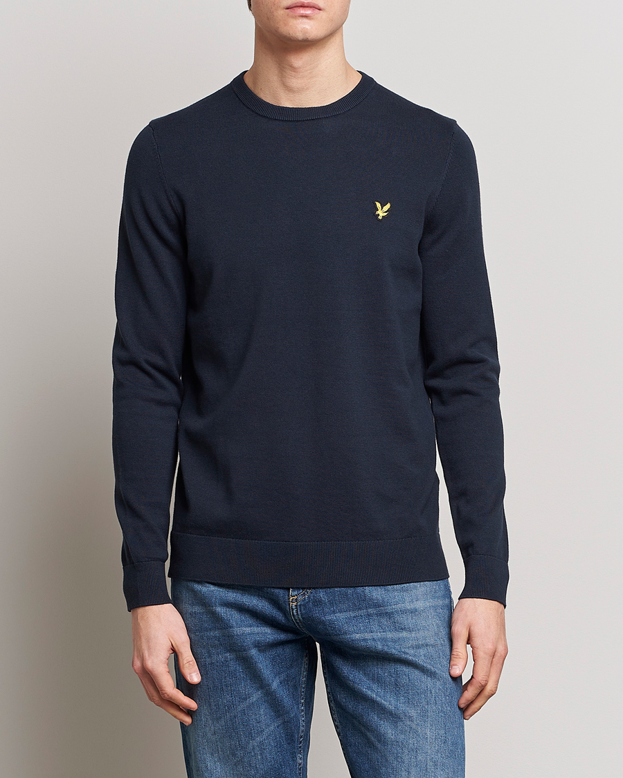Herr | Tröjor | Lyle & Scott | Crew Neck Cotton Sweater Dark Navy
