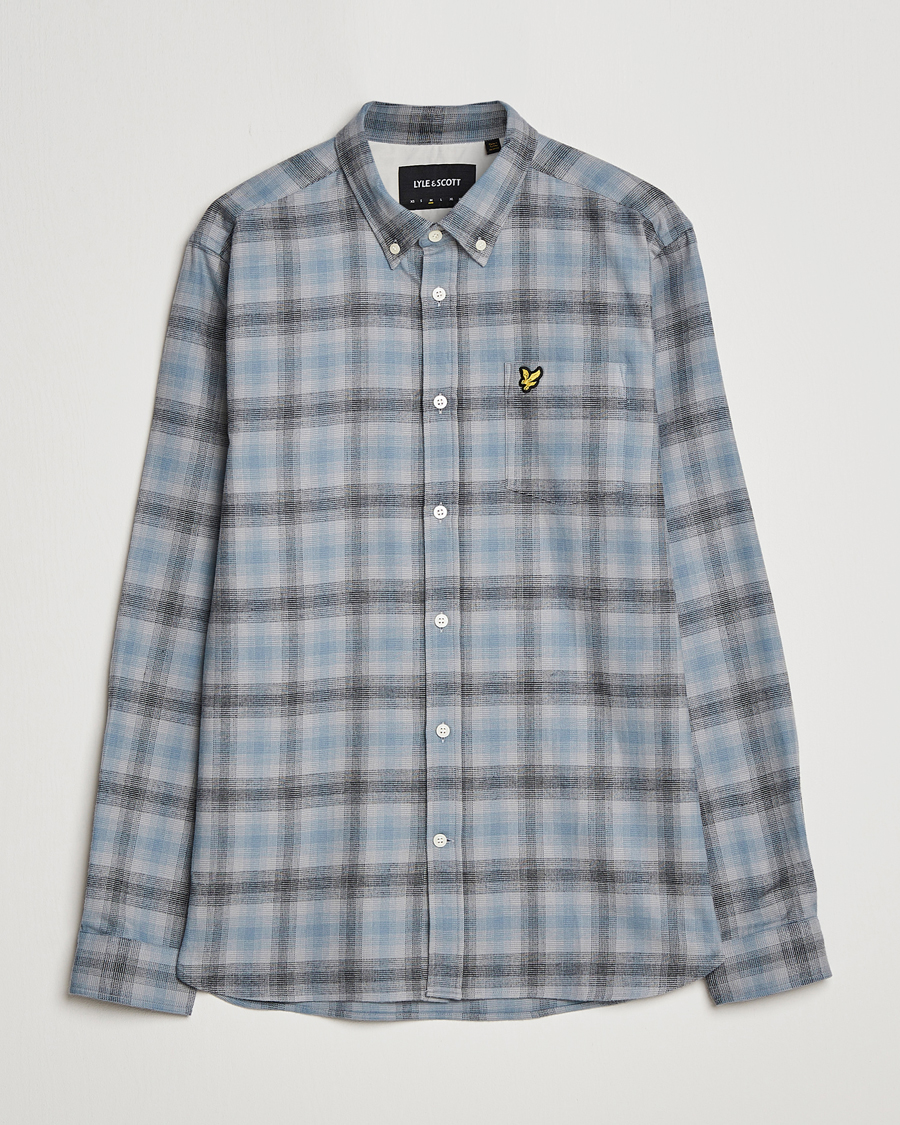 Herr | Skjortor | Lyle & Scott | Button Down Flannel Shirt Cold Grey