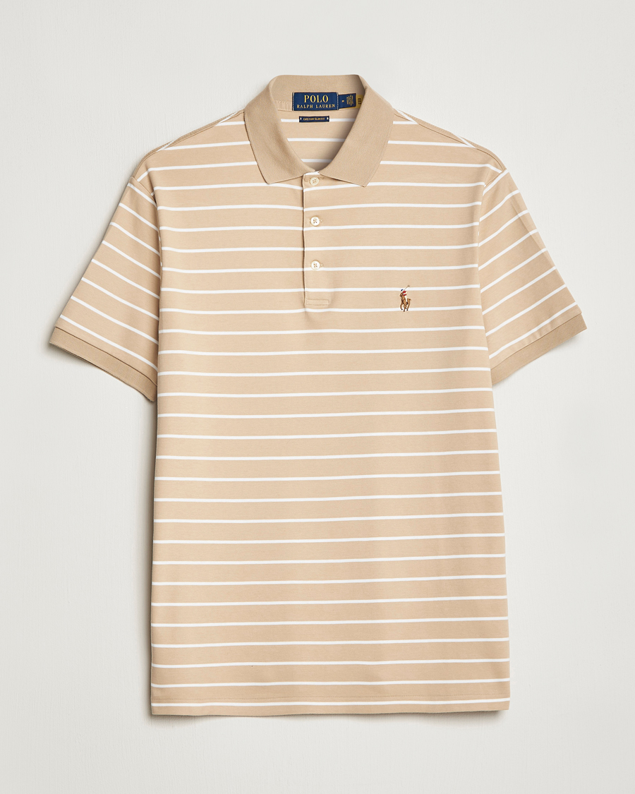 Herr | Pikéer | Polo Ralph Lauren | Luxury Pima Cotton Striped Polo Sand Dune/White