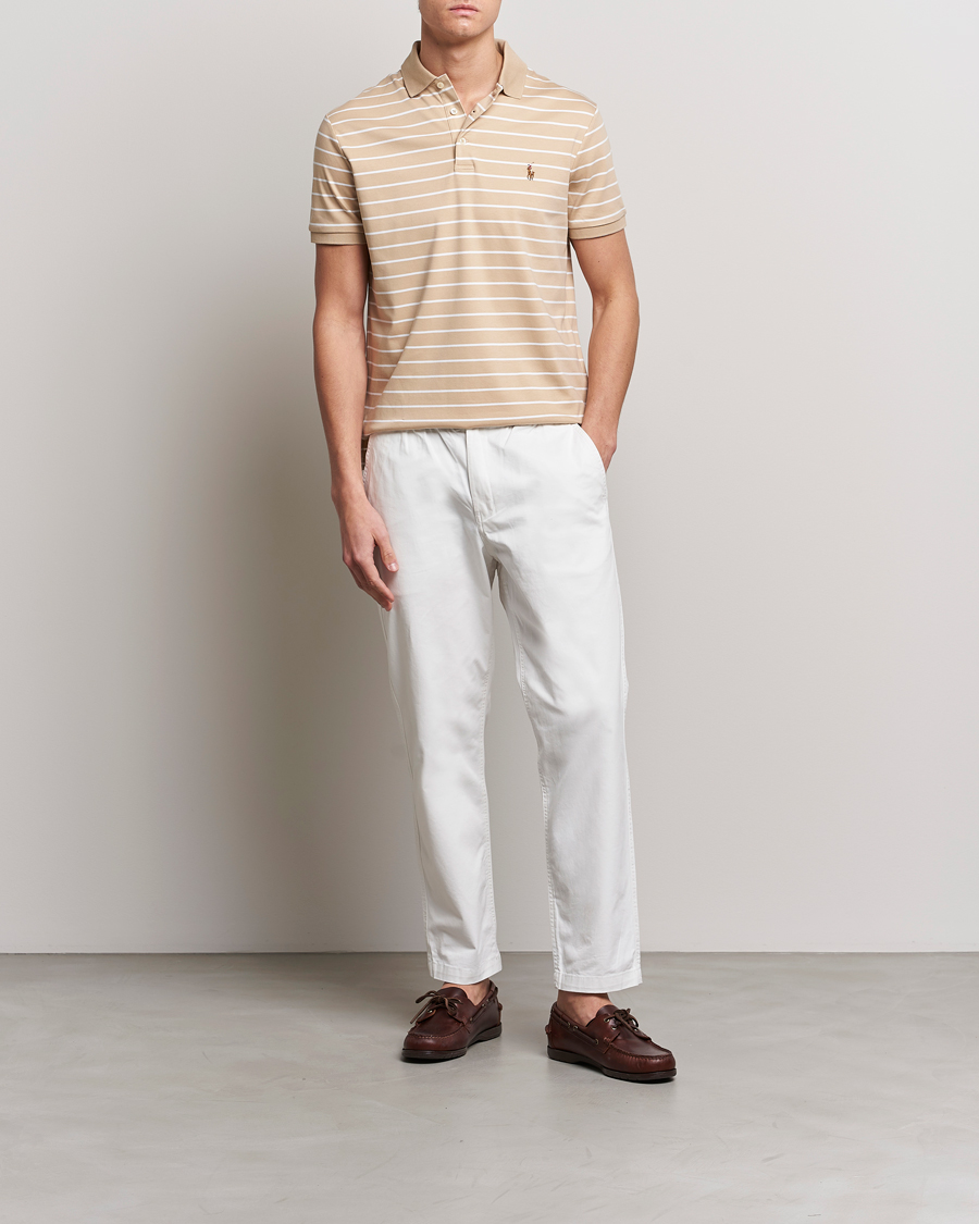 Herr | Pikéer | Polo Ralph Lauren | Luxury Pima Cotton Striped Polo Sand Dune/White