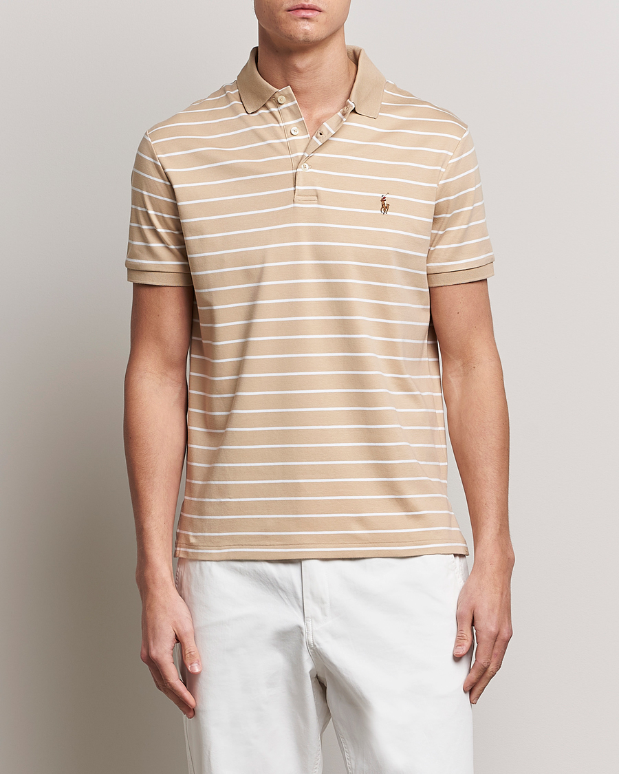 Herr | Pikéer | Polo Ralph Lauren | Luxury Pima Cotton Striped Polo Sand Dune/White