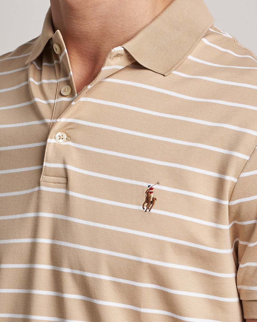 Herr | Pikéer | Polo Ralph Lauren | Luxury Pima Cotton Striped Polo Sand Dune/White