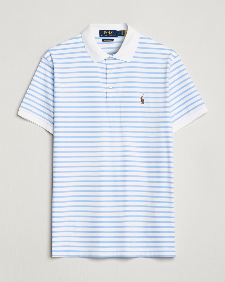 Herr | Pikéer | Polo Ralph Lauren | Luxury Pima Cotton Striped Polo White/Austin Blue