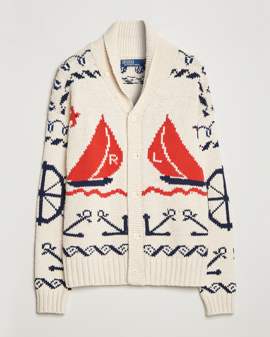 Herr | Tröjor | Polo Ralph Lauren | Knitted Fishermen Shawl Collar Cardigan Cream