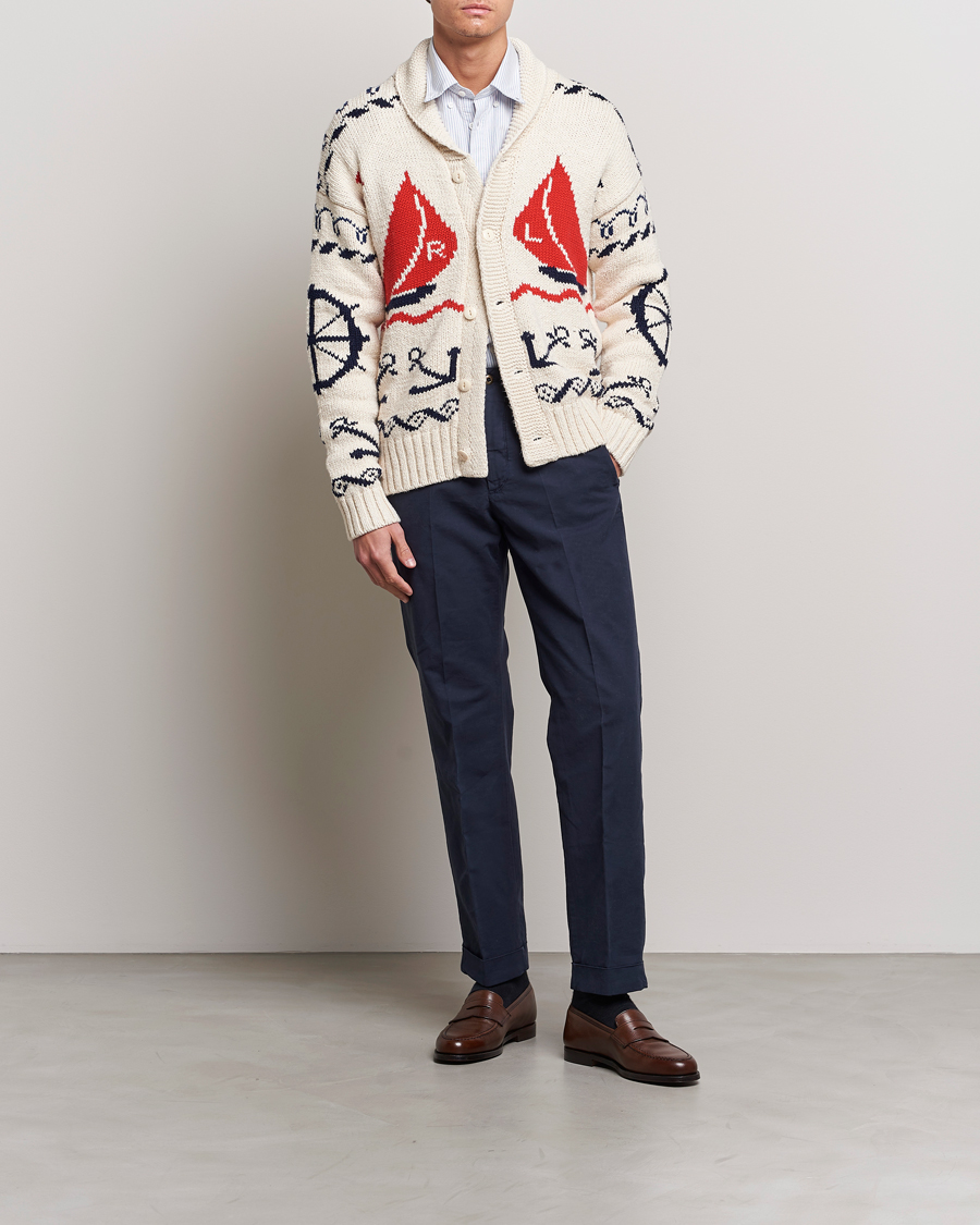 Herr | Tröjor | Polo Ralph Lauren | Knitted Fishermen Shawl Collar Cardigan Cream