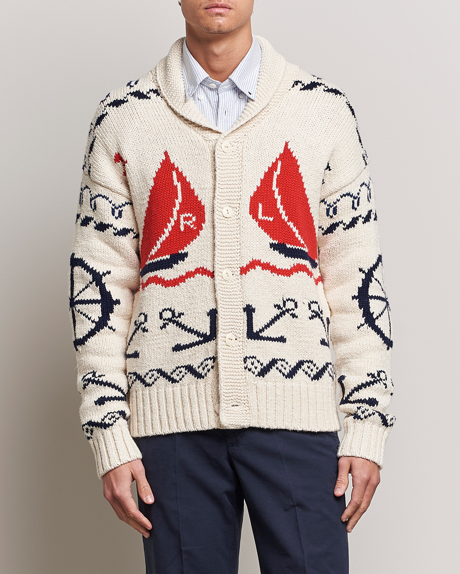 Herr | Tröjor | Polo Ralph Lauren | Knitted Fishermen Shawl Collar Cardigan Cream