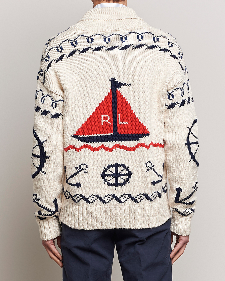 Herr | Tröjor | Polo Ralph Lauren | Knitted Fishermen Shawl Collar Cardigan Cream