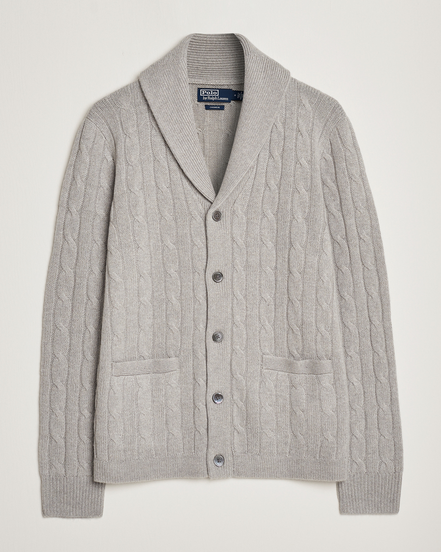 Herr | Tröjor | Polo Ralph Lauren | Cashmere Cable Shawl Collar Cardigan Grey Heather