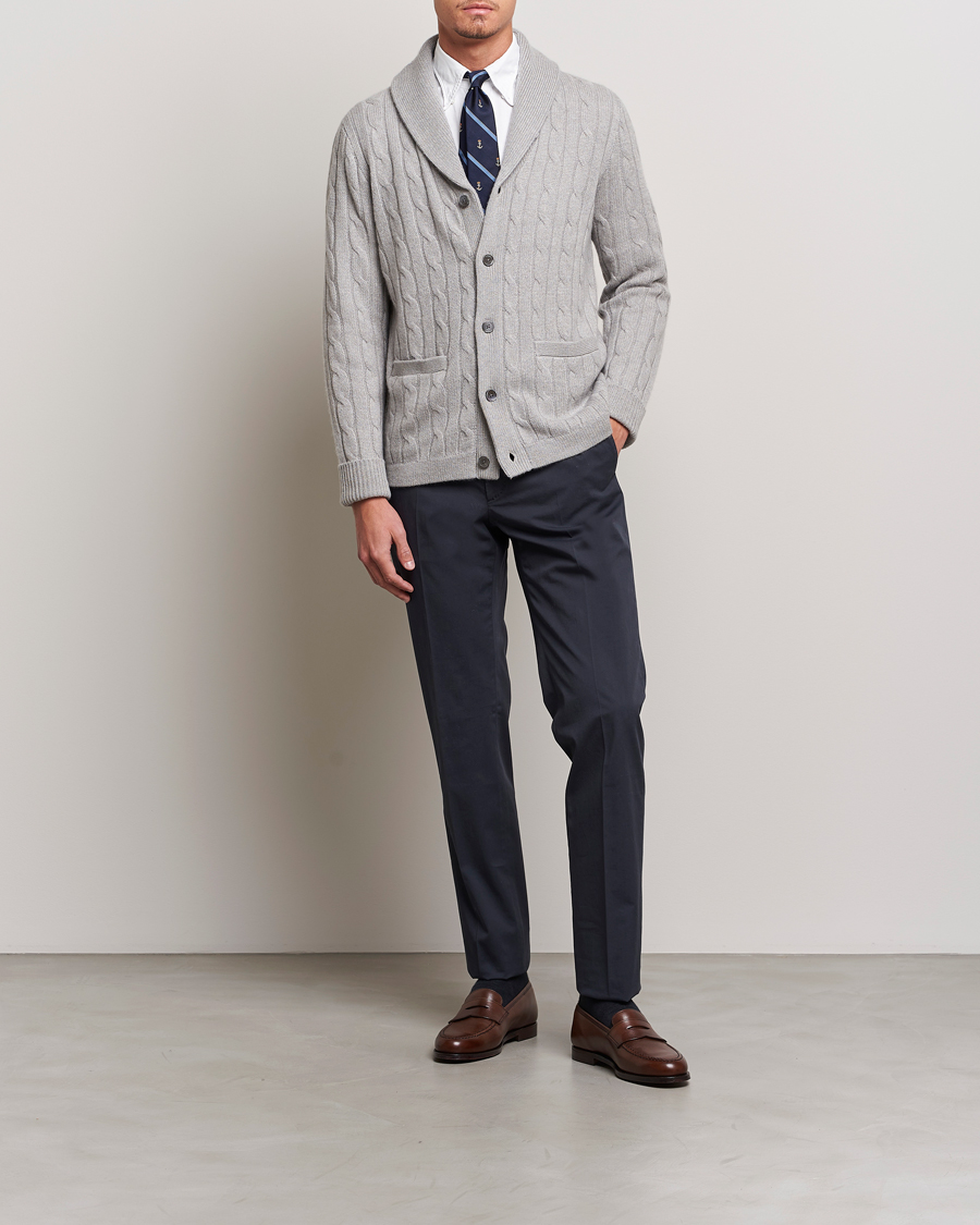 Herr | Tröjor | Polo Ralph Lauren | Cashmere Cable Shawl Collar Cardigan Grey Heather