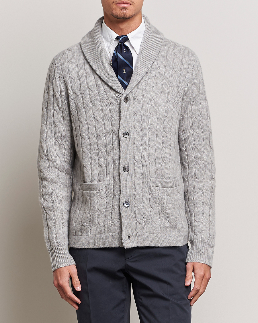 Herr | Tröjor | Polo Ralph Lauren | Cashmere Cable Shawl Collar Cardigan Grey Heather