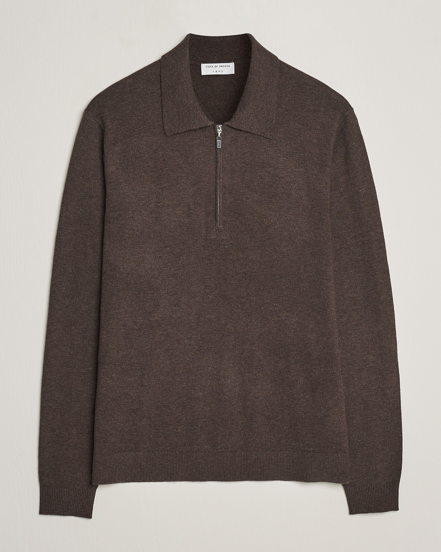 Herr | Tröjor | Tiger of Sweden | Orbit Half Zip Merino Coffee